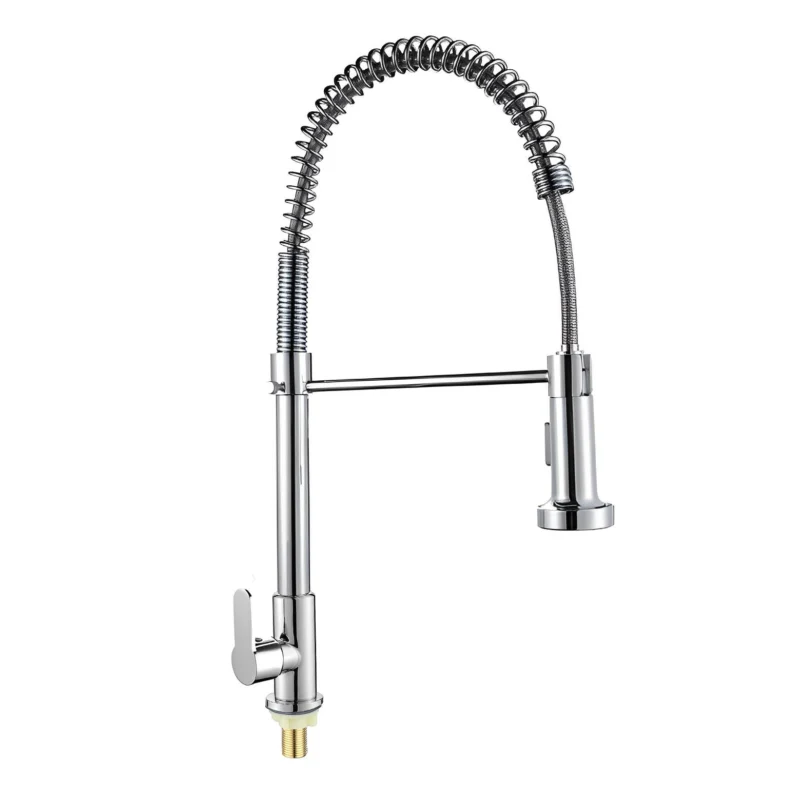 Robinet de Cuisine Contemporain Chromé Simple Robinet d'Evier Froid Extension Acier Inoxydable Robinet de Cuisine à Ressort Tirant