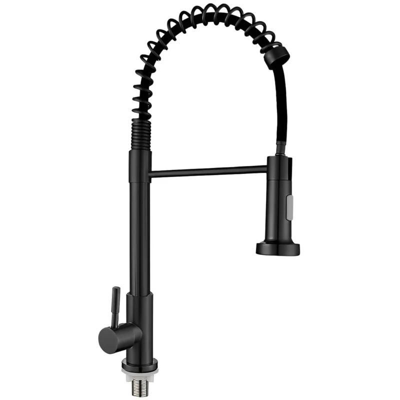 Moderno grifo de cocina de acero inoxidable monomando negro mate pulverizador con 2 funciones tire del grifo grifos de fregadero de cocina de un solo frío