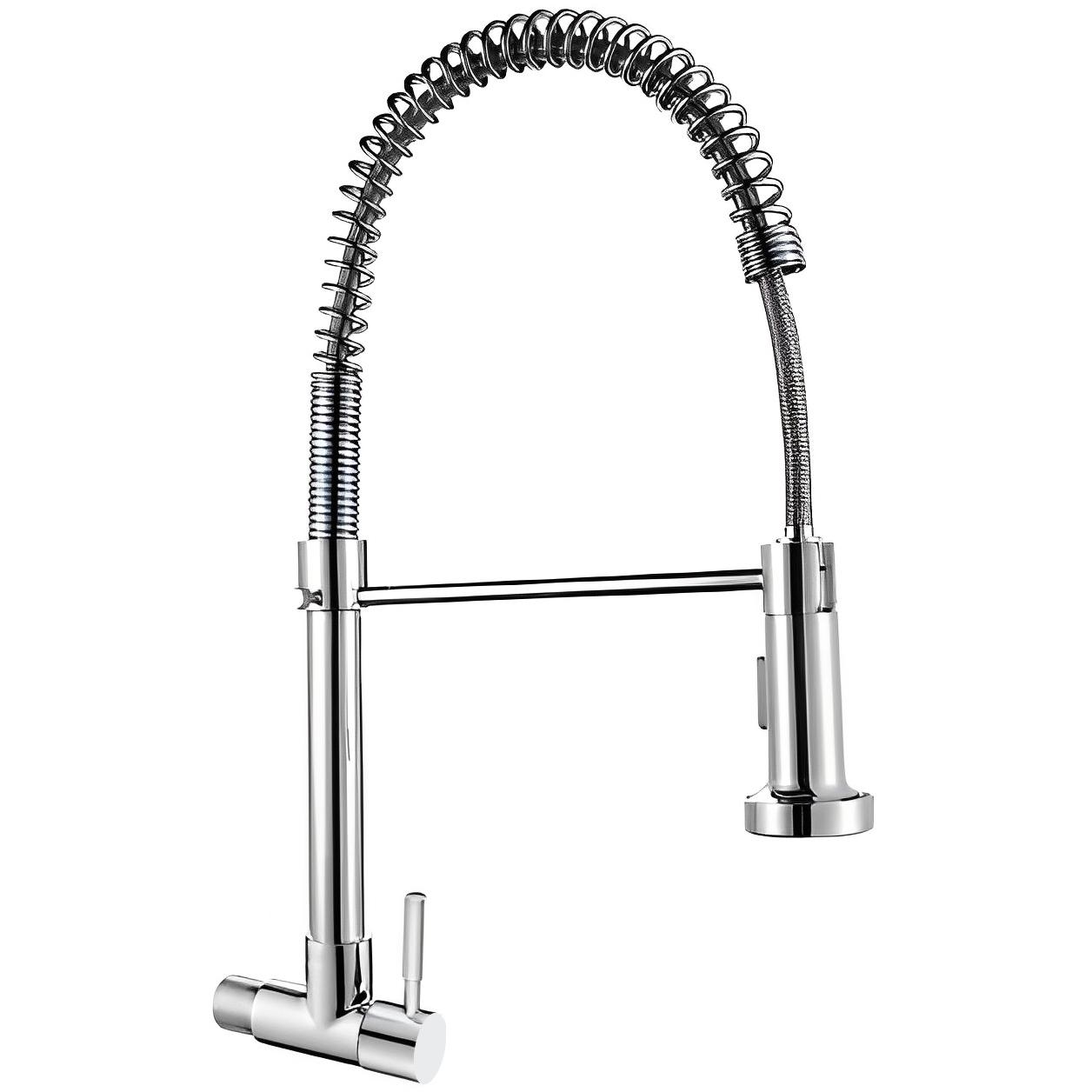 55 (1) Grifo de cocina monomando de pared de acero inoxidable con resorte de níquel cepillado Tirar pulverizador Grifo mezclador de cocina plegable de una sola palanca de cocina