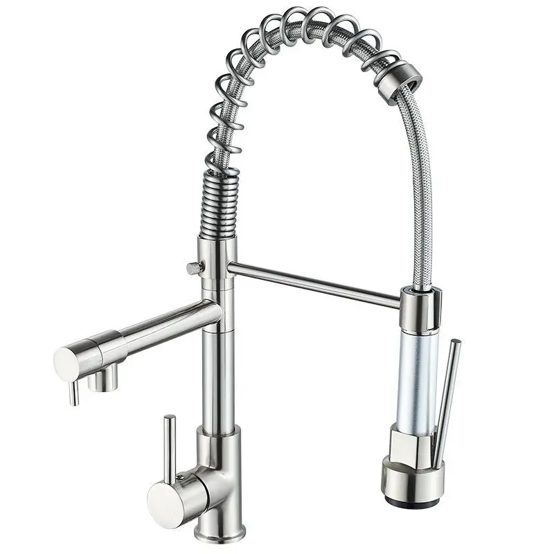 Design moderno 360 gradi rotante rubinetto cucina alta qualità cromo primavera tirare spruzzatore 304 acciaio inox caldo freddo miscelatore rubinetto
