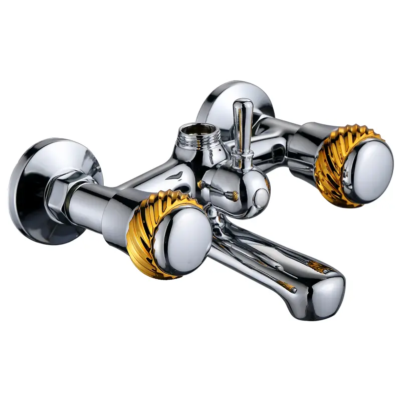 Novo design Torneira de cozinha de parede com duas pegas Torneira de água de zinco Torneira de água quente e fria para lavatório Torneira de louça sanitáriaTorneira de água para cozinha