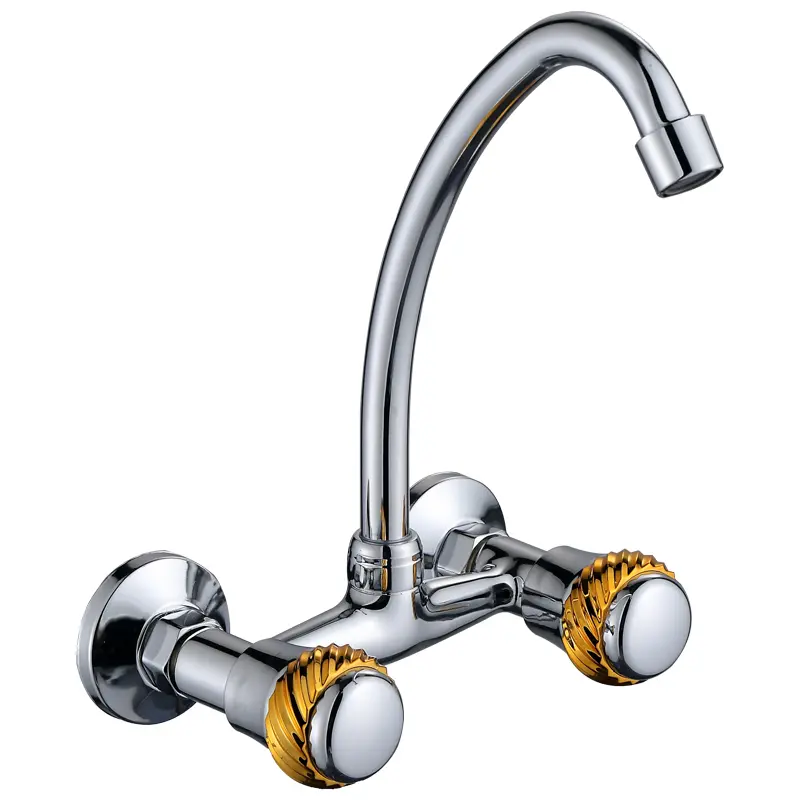 Novo design Torneira de cozinha de parede com duas pegas Torneira de água de zinco Torneira de água quente e fria para lavatório Torneira de louça sanitáriaTorneira de água para cozinha