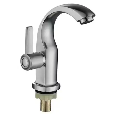 Vintage Single Cold Basin Faucet Brushed Brass Swivel Vanity Faucet with Thermostatic & Metered Features for School Use