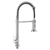 9504B1-131B2-T02拉丝-钢-立式-弹簧2 Torneira de cozinha de luxo SUS 304 montada no convés Torneira de ouro de alavanca única com função rotativa Torneira de água fria única Cozinha de puxar cromo