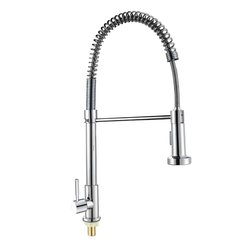 Torneira de cozinha cromada contemporânea Torneira de pia fria simples Extensão de torneira de cozinha com mola de aço inoxidável