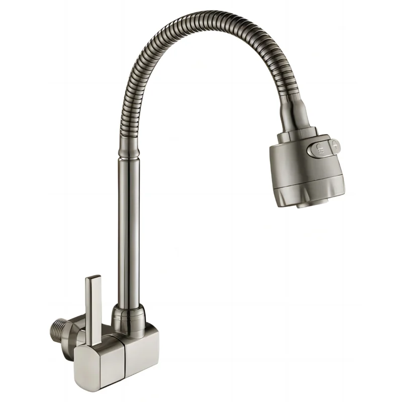 Moderno rubinetto da cucina monoforo a una maniglia montato a parete in nichel spazzolato rubinetto dell'acqua fredda per hotel appartamenti e cucine