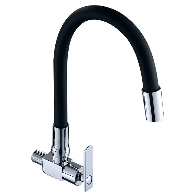Venta directa de fábrica de un solo mango negro mate grifo de la cocina de agua fría de un solo grifo de pared para fregadero de cocina Cuerpo de zinc Cocina