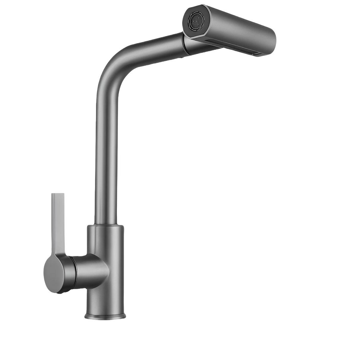 Classic 201 Robinet de cuisine monotrou à tirette en acier inoxydable Qualité Rainfall Waterfall Mixer Laiton noir Évier poli