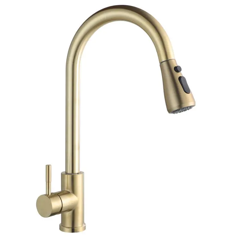 Venta directa de fábrica 201 de acero inoxidable de una sola manija del grifo del tirón de la cocina de alto grifo mezclador de cocina de doble modo de salida de agua fría y caliente negro fregadero de la cocina