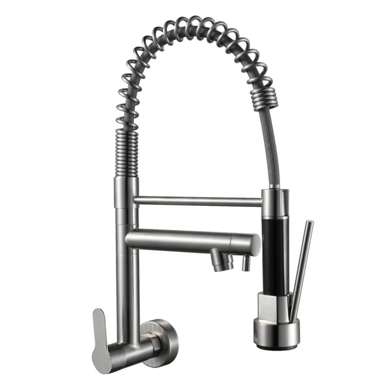 Moderne Edelstahl Küchenarmatur mit 2 Funktionen, schwarzer mattierter Sprühkopf und Wasserhahn für kalte Küchenarmaturen
