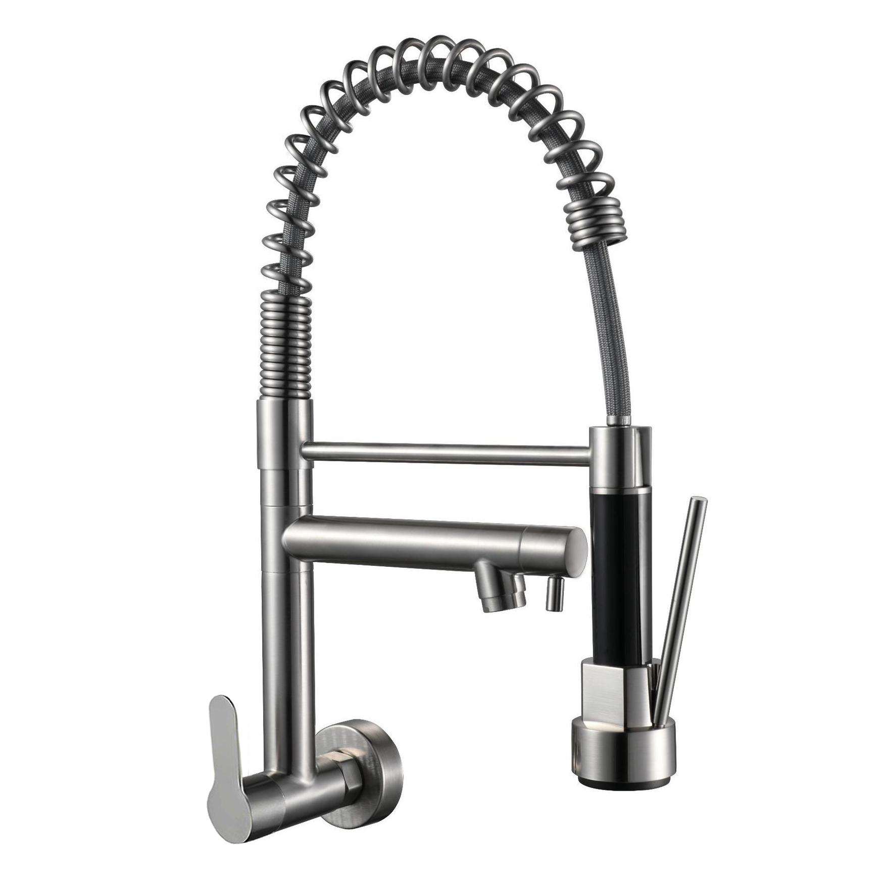 双-拉丝2 Moderno rubinetto in acciaio inox a una maniglia spruzzatore nero opaco con 2 funzione tirare rubinetti lavello cucina singolo freddo