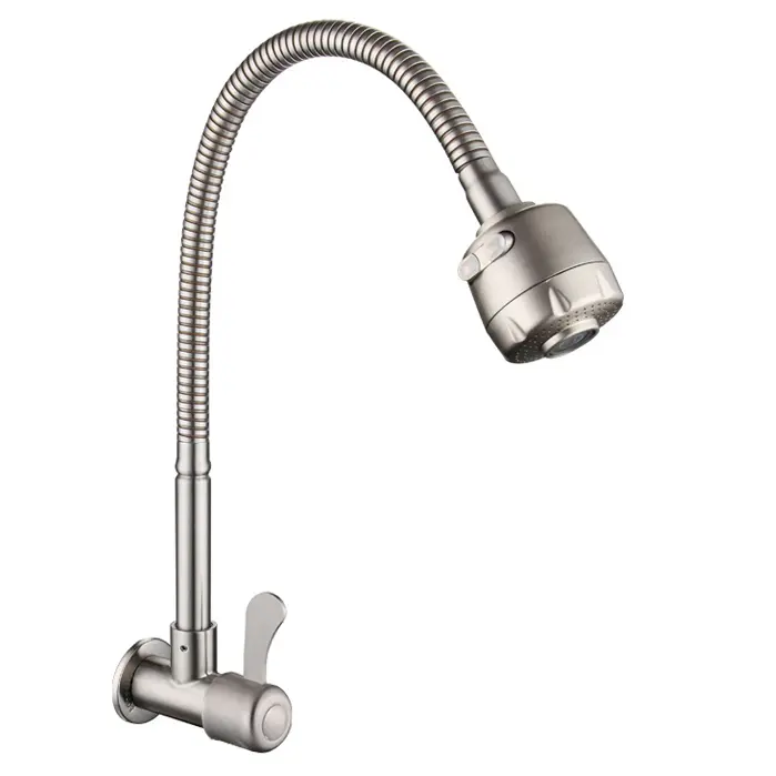 Moderne Roestvrij staal enkele koud water kraan geborsteld 304 S.S. oppervlak korte wastafel kraan voor wasmachine voor thuisgebruik