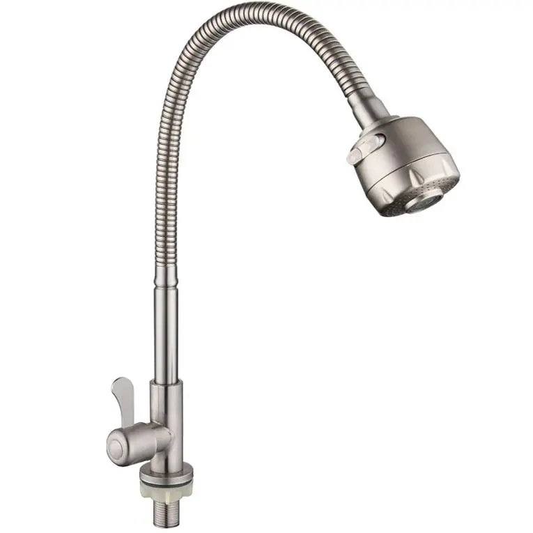 Factory Direct Sale SUS 304 Stainless Steel Single Cold Kitchen Faucet Deck-Mounted Multi-Directional Faucet for Vegetable Sink Kitchen Kitchen
