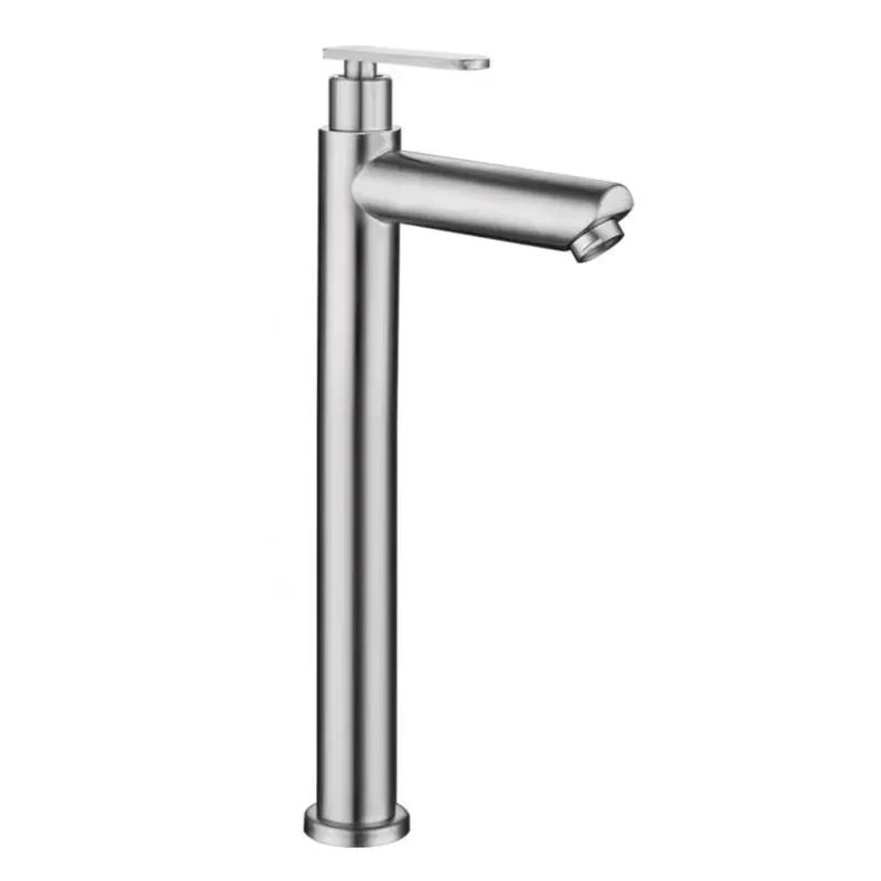 Traditional Single Cold Basin Faucet 304 Stainless Steel Tall Tap for Bathroom Counter Top Wash Basin Faucets