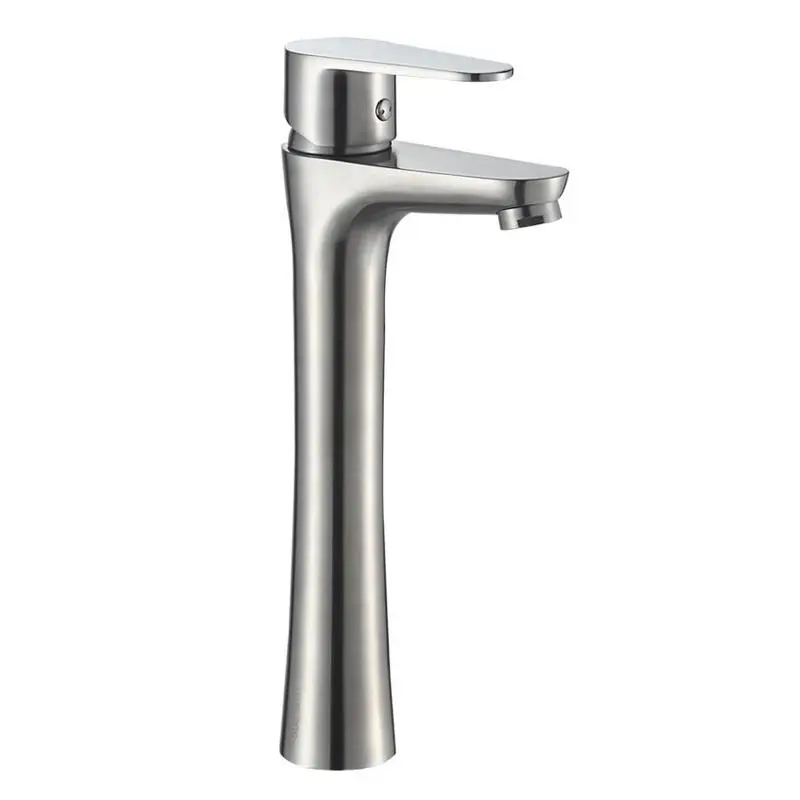 Robinet de lavabo contemporain en acier inoxydable 304 à trou unique Robinet de lavabo à cascade chaud-froid avec mitigeur au fini brossé