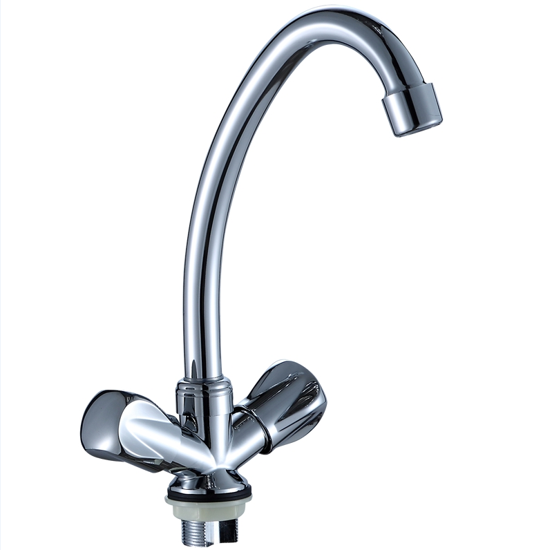 Hoge kwaliteit Dek gemonteerd Double handvat messing keuken gootsteen Mixer kraan 360 graden rotatie hoge uitloop Zink kunststof keukenkraan