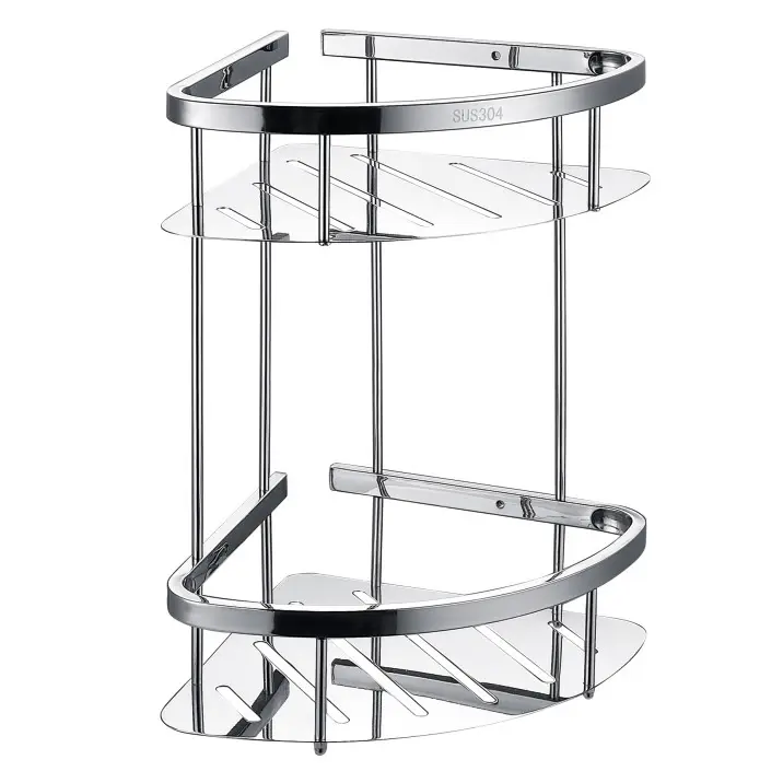Forza industriale in acciaio inox doppio strato di stoccaggio scaffale montato a parete rack d'angolo cestino per bagno bagno