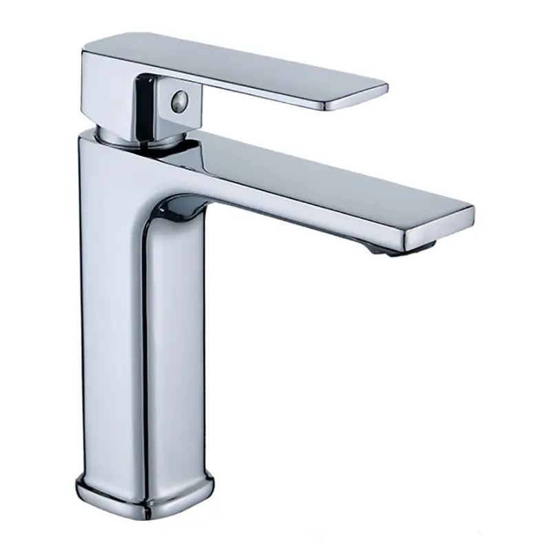Torneira termostática de manípulo único de zinco cromado para lavatório de água quente e fria Torneira de lavatório quadrada para casa de banho