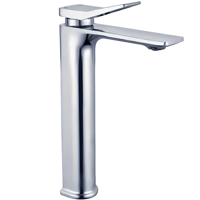 Contemporary Chrome Basin Faucet Ceramic Valve Core Deck Mounted Bathroom Modern Hall Sink Mixer Tap with Hot & Cold Water