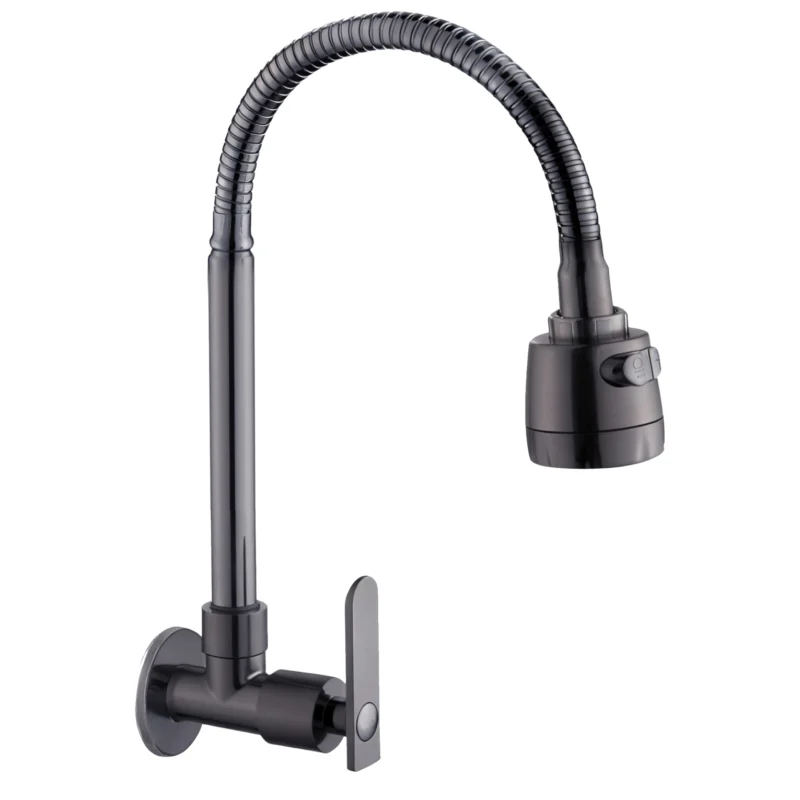 High Quality Single Handle Zinc-Alloy Commercial kitchen sink faucet with Pull-Down Sprayer Wall-Mounted Gun Gray for Hotels